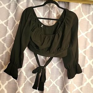 SHEIN WYWH Plus BardotFlounce Sleeve Tie Back Blouse